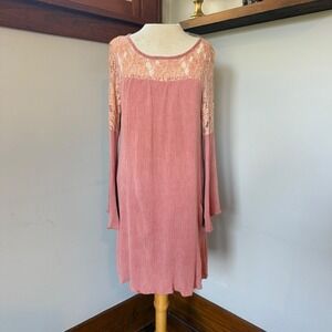 Vintage Mauve Lace‎ Crepon Dress Romantic Boho Shift by Jody California Medium